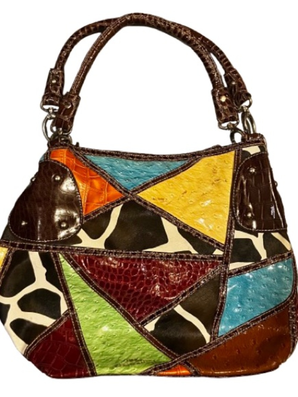 Patchwork Multi-Color Leather Tote Animal Print Handbag